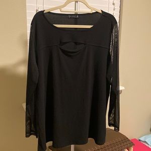 Black Keyhole Top with Sheer Sleeves Size 2X